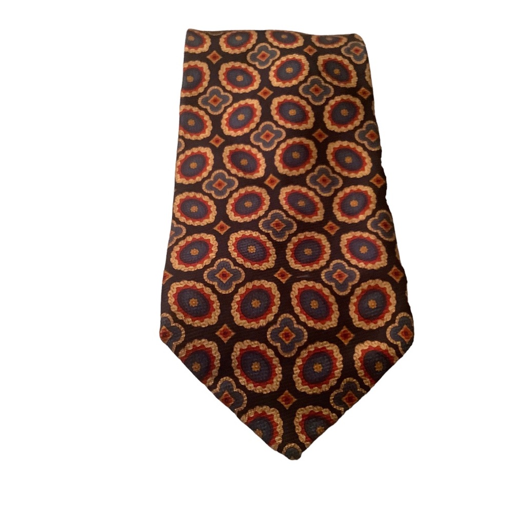 Jos A Bank mens 100% silk neck tie blue multicolored floral hand made in USA